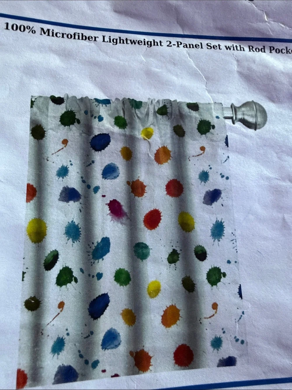 Colorful Paint Splash Microfiber Curtain Panels (2) packs for total of 4 panels
